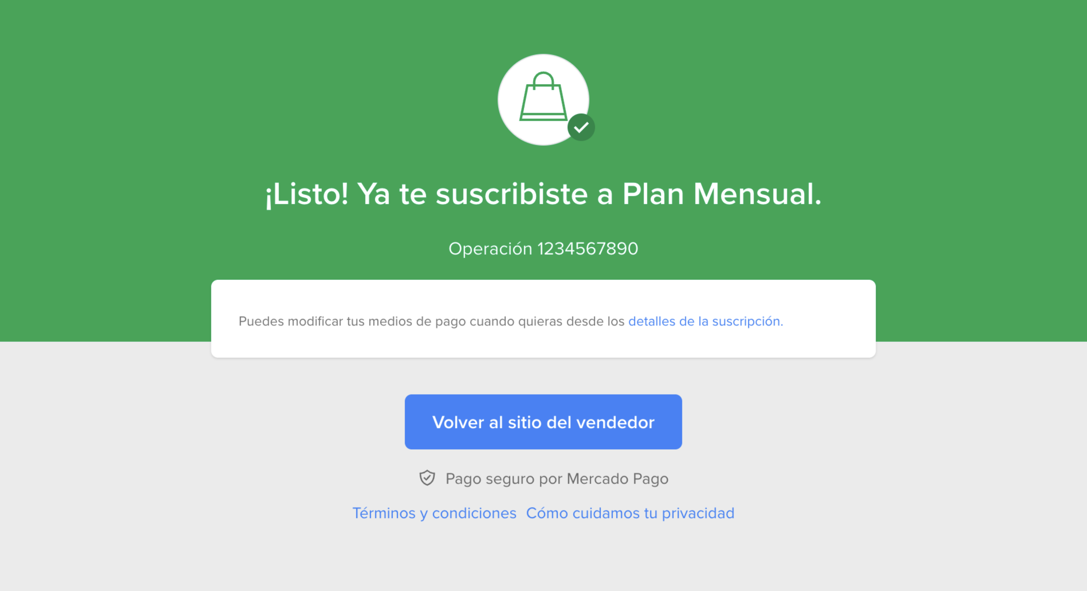 Recordatorio de volver al sitio del vendedor después de ralizar el pago